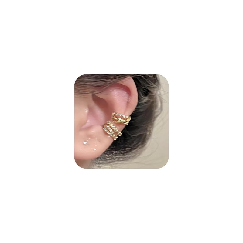 [Viromy]イヤカーフ レディース サージカルステンレス 金属アレルギー対応 クロス フェイクピアス ノンホールピアス 軟骨 挟む 穴不要 ジルコニア ゴールド シルバー 小さめ 小さい 小振り 小