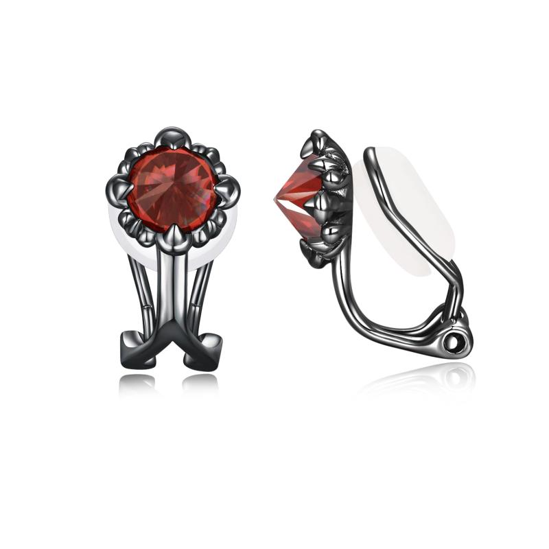 immobird ガーネット イヤリング メンズ 黒 レディース 金属アレルギー対応 ノンホールピアス 鷲の爪 デザイン 痛く無いイヤリング 1月 誕生石 クール 正月 バレンタイン プレゼント メンズ
