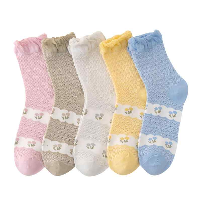 [Yolrky] 靴下 レディース 夏 薄手 可愛い クルーソックス 花柄 ゆったり カラフル ルーズソックス フリル メッシュ 蒸れない 通気