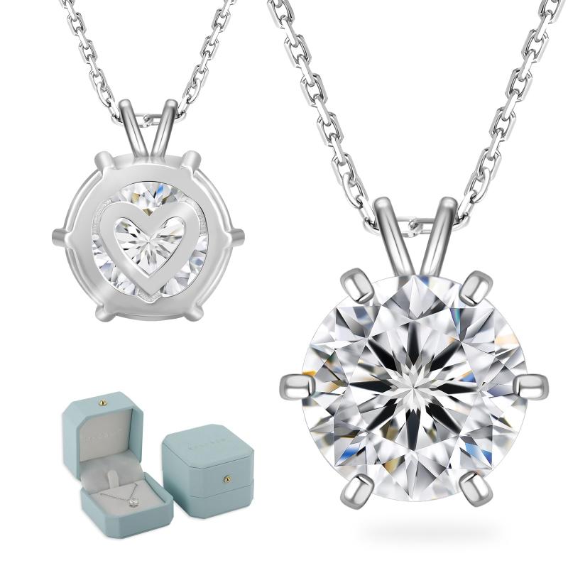 KRKC&CO モアサナイト レディースネックレス 誕生日プレゼント女性 シルバー925 一粒ダイヤネックレス モアッサナイト ペンダントトップ 6本爪 0.5/1/2/3ct 金属アレルギー対応 ホワイトゴー