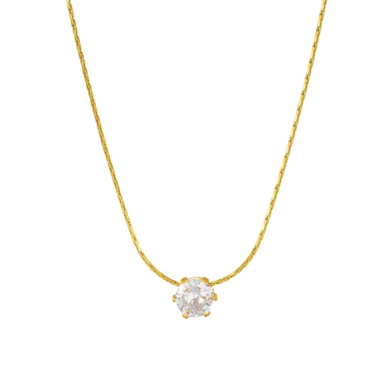 [Galant] 1粒 CZダイヤ 6爪 ネックレス つけっぱなし シンプル 金属アレルギー サージカル ステンレス （ジルコニア） 一粒 ストーン 六爪 6mm 18kgp ピンクゴールド ゴールド シルバー 華奢