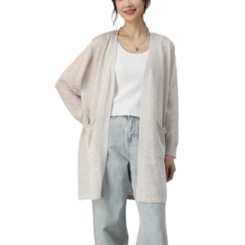 [zuevichn] ロングカーディガン レディース 夏 長袖 薄手 ゆったり 透け感 サマーニット シンプル アウター 爽やか 冷房対策 UVカット 体型カバー