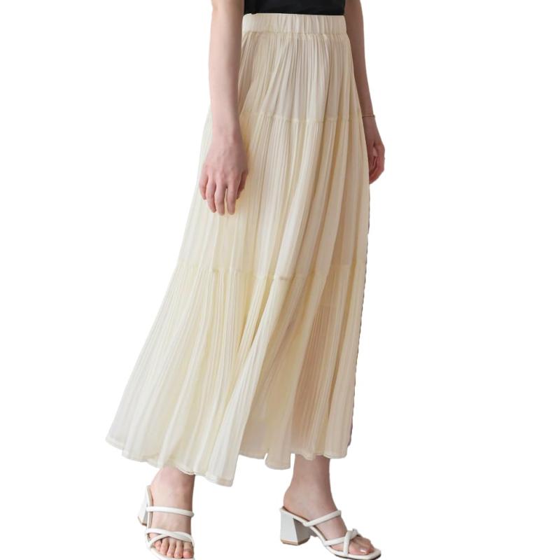[saliwind] スカート レディース ロングスカート プリーツ シフォン マキシ丈 ウエストゴム 裏地付き フレアスカート 春 夏 秋 きれいめ