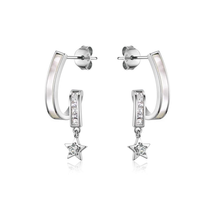 immobird クリスマス ピアス レディース 人気「夢の星」ピアス 揺れる 貝殻 金属アレルギー対応 シェル ジュエリー スター 5Aジルコニア キラキラ 小さい ミニ シンプル 可愛い 誕生日 christmas