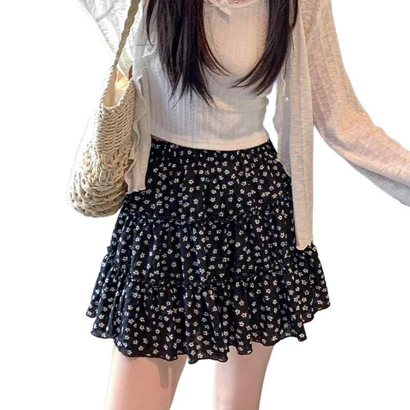 [Hillrill] ミニスカート レディース フレアスカート ショート ハイウエスト 大きいサイズ 夏 インナー付き ウエストゴム 花柄 着痩せ Aライン 体型カバー プリーツ ふんわり おしゃれ可愛い