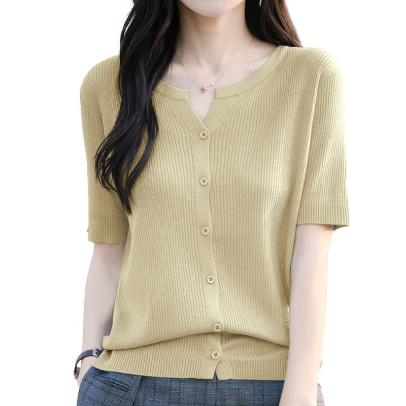 [Bidason] ニット カーデガン レディース 薄手 冷房対策 UVカット 半袖 通気 柔か 着心地が良い ボタン付き ゆる感 無地 シンプル おしゃれ 大人 可愛い 着回し力 トップス 普段着 夏