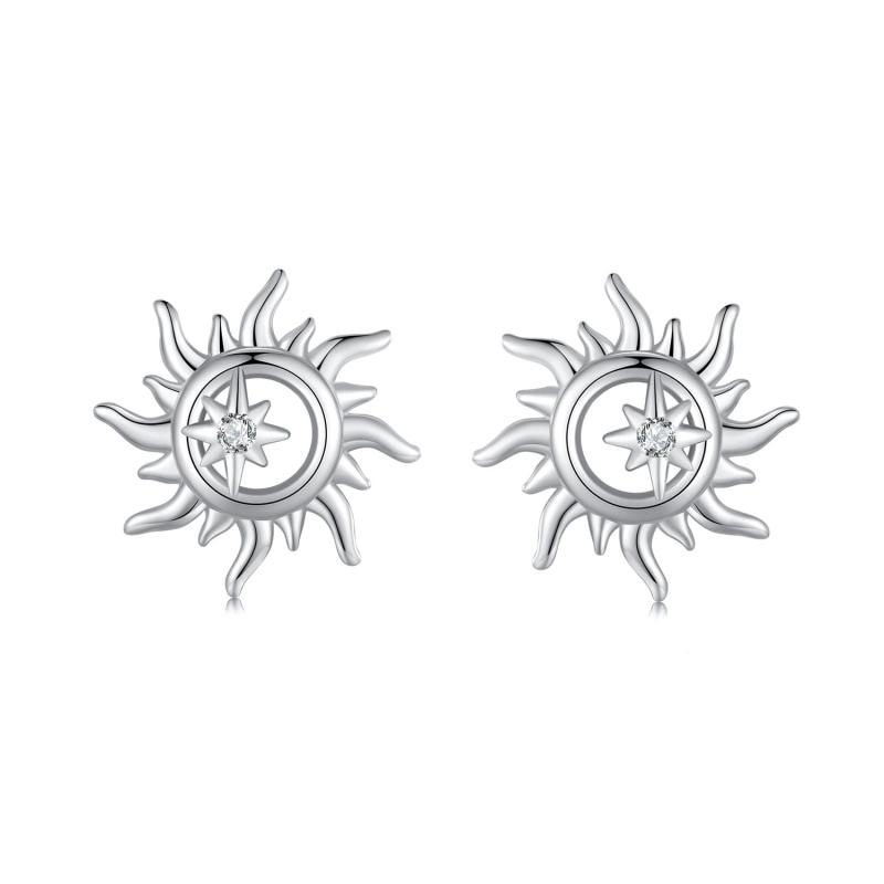 Rockyu Allure ピアス レディース シルバー925 太陽スタッドピアス つけっぱなし 小さい 星モチーフ キラキラ耳飾り 925ステンレス 金属アレルギー対応 プレゼント ギフト 日常使いアクセサリー