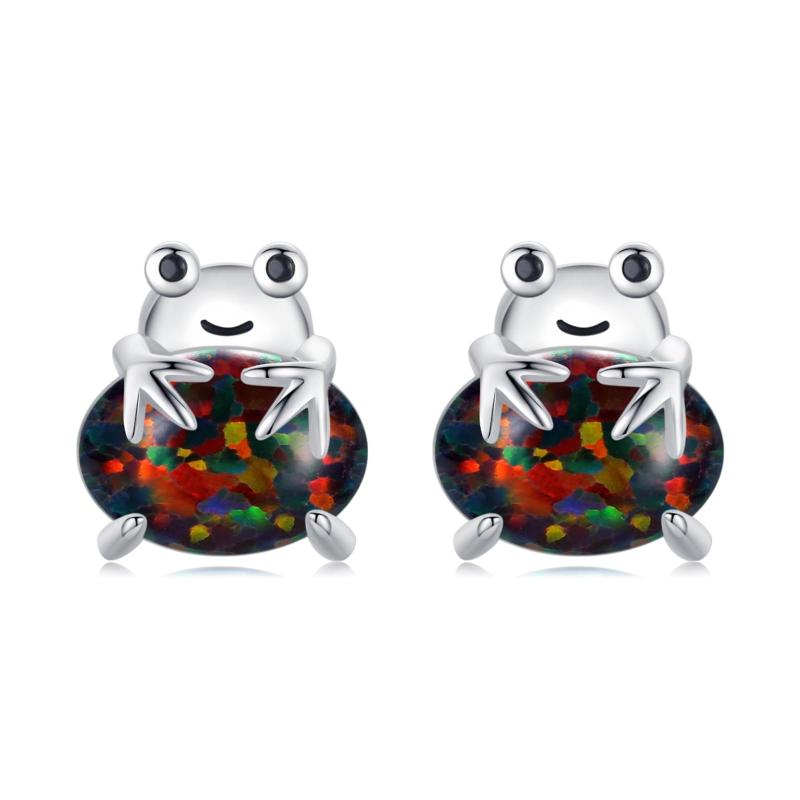 StoryMidir カエル ピアス オパール レディース 可愛い ガマ シルバー925 金属アレルギー対応 動物 スタッドピアス 蛙 かわず アニマル プラチナ仕上げ プレゼント ジュエリー アクセサリー 女