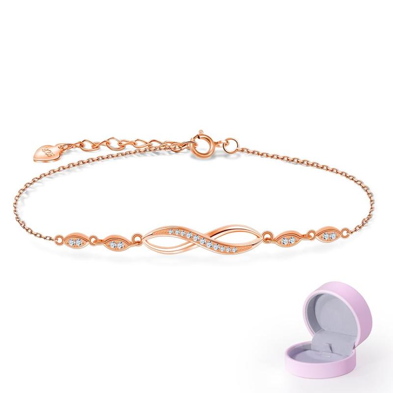 Naniwaai ブレスレット レディース 上質ジルコニア ブレスレット シルバー925 金属アレルギー対応 ブレスレット 無限 18K プラチナメッキ ブレスレット 女性 アクセサリー 長さ調整可能 細タイ