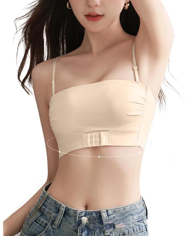 [Aquiver] ストラップレスブラ 紐なしブラ チューブトップブラ【ダンスてもズレ落ちず・滑り止め強化・取り外し可能肩紐】 脇高 ノンワイヤー 高弾性 チューブブラ 柔らかい シームレスブラ