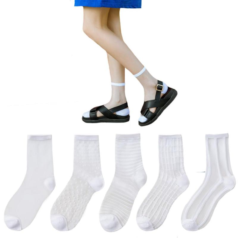 [WETURAST] 靴下 レディース シースルーソックス チュール 花柄 左右柄違う レース 刺繍 透明 薄手 女性用くつした かわいい お洒落 靴下 ソックス 春夏用 綿底 通気性 爽やか 防臭 蒸れない 通