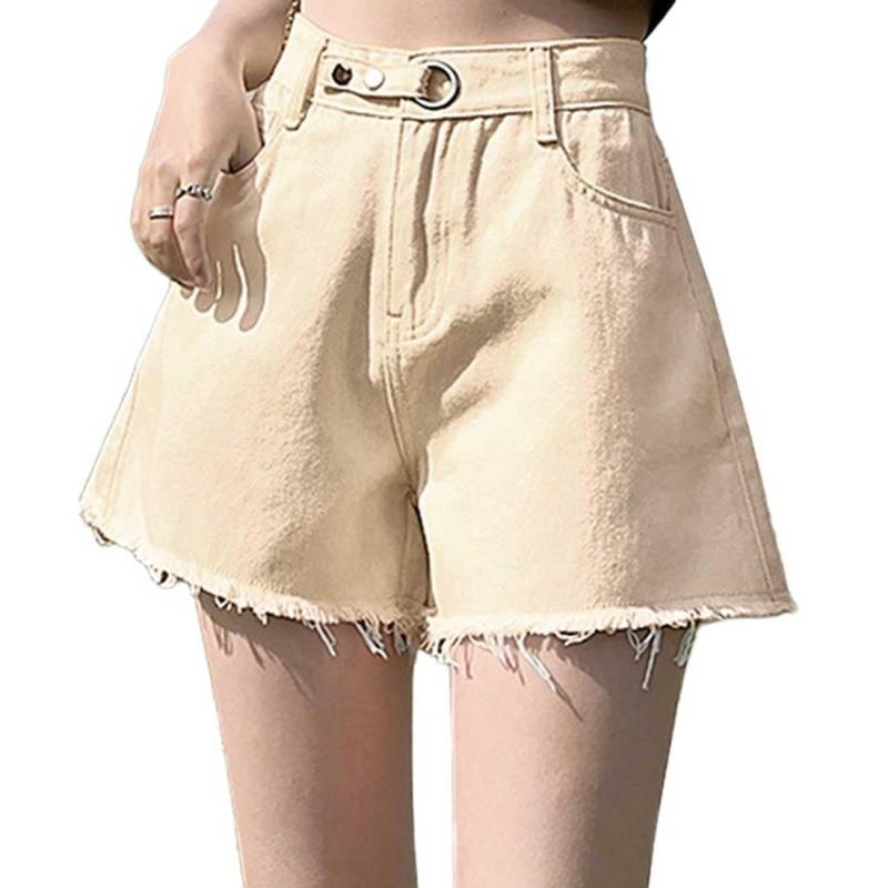 [アイカ] デニム ショートパンツ ショーパン キュロットパンツ 短パン ホットパンツ ショート丈 ハイウエスト カットオフ 切りっぱなし ゆったり 可愛い Aライン 無地 レディース