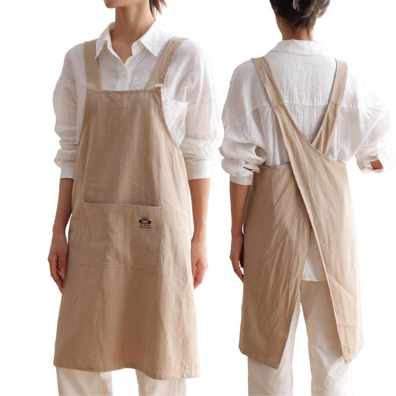 Gingham Aprons - [エンペラータマリン] エプロン リネン 麻 かぶるだけ プレゼント 母の日 着脱カンタン リネン100% 男女兼用 軽量