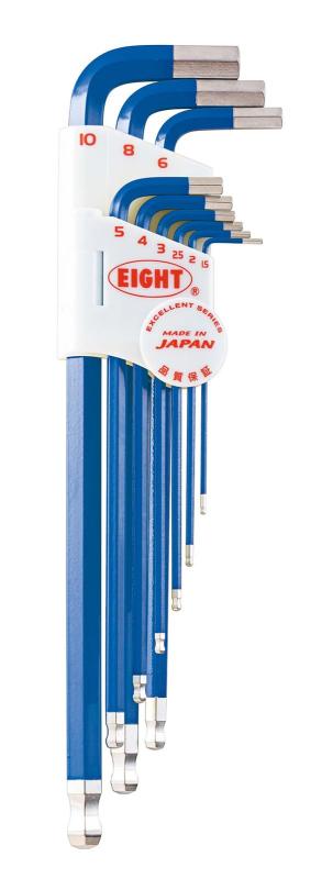 Rakuten - エイト 六角棒スパナ テーパーヘッド エキストラロング 単色カラーセット ブルー TLC-S9NBL ボールポイント六角棒レンチ