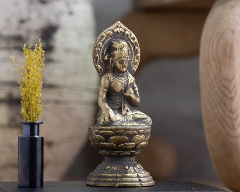 仏像 虚空蔵菩薩（小6.5cm/古美金）仏師：渡辺景秋 原型＿（丑・寅年生まれ）十二支守り本尊 干支 高岡銅器 (KKこくうぞうぼさつS)