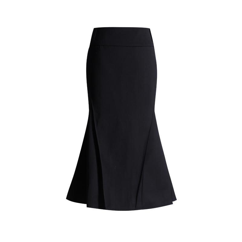[Hillrill] レディース スカート ロング 黒 マーメイドルック ハイウエスト 高腰 ブラック プリーツ フィッシュテールスカート スリット タイト フレア レディース オフィス カジュアル おしゃ