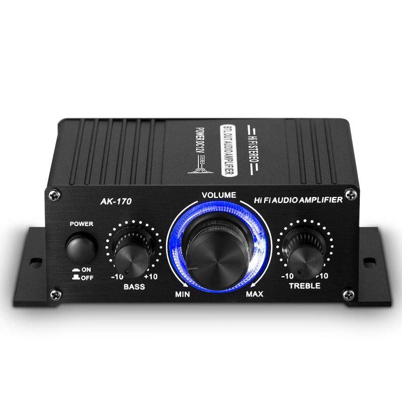 AK-170 ステレオ オートバイ デジタルパワーアンプ 小型12V デジタルアンプ 12V/5A電源アダプター付き