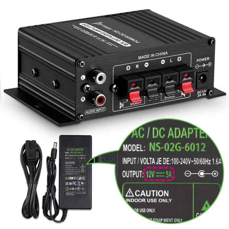 AK-170 ステレオ オートバイ デジタルパワーアンプ 小型12V デジタルアンプ 12V/5A電源アダプター付き