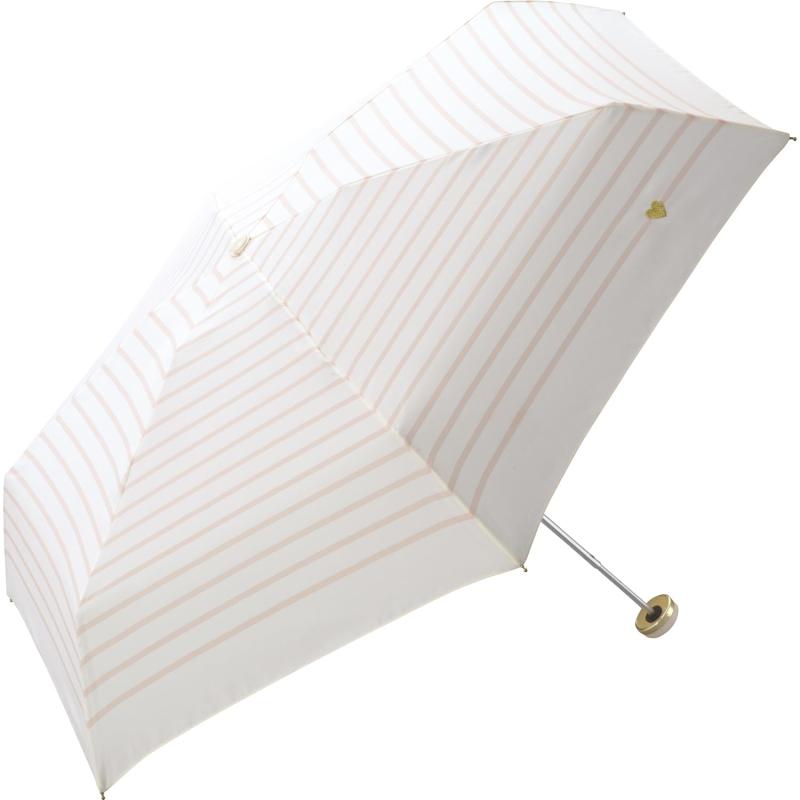 Wpc. 雨傘 折りたたみ傘 ハート刺繍ボーダー ミニ 晴雨兼用 親骨50cm 手開き 200g 軽量 レディース 可愛い おしゃれ ブランド ガーリー フェミニン 通勤 通学 旅行 傘ケース ポーチ UVカット ボー