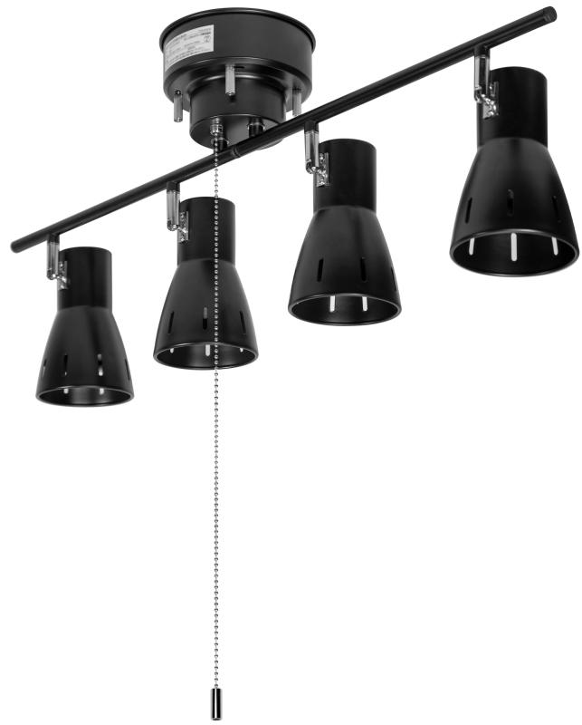 ダクトレールライト プルスイッチ式 4灯 スポットライト 引きひも E26 おしゃれ スタイリッシュ 天井照明 照明器具 キッチン ダイニング リビング 和室 寝室 シンプル 電球別売 リモコン無し