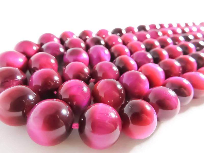 【SmileStone】 淡紅虎目石 ピンクタイガーアイ マゼンタ 丸玉3～20mm 1連売り（約38cm） 天然石 パワーストーン ビーズ