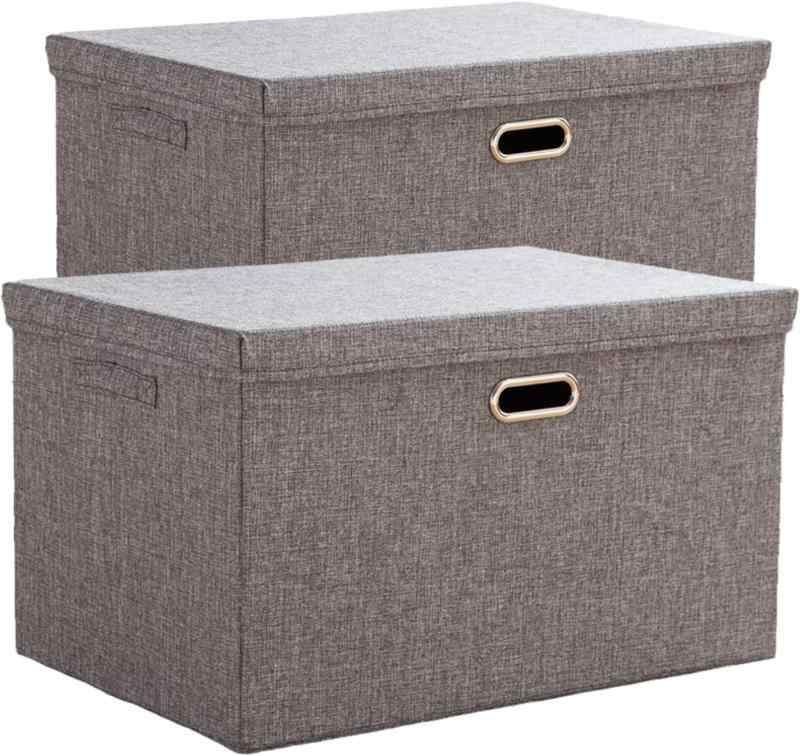 収納ボックス 衣類 ストレージ 収納箱 (2個セット) 折りたたみ ファブリック ストレージ ボックス レザー ハンドル フタ付き 家庭用 ストレージ ボックス 防塵 整理箱 下着 服 トイズ ブック