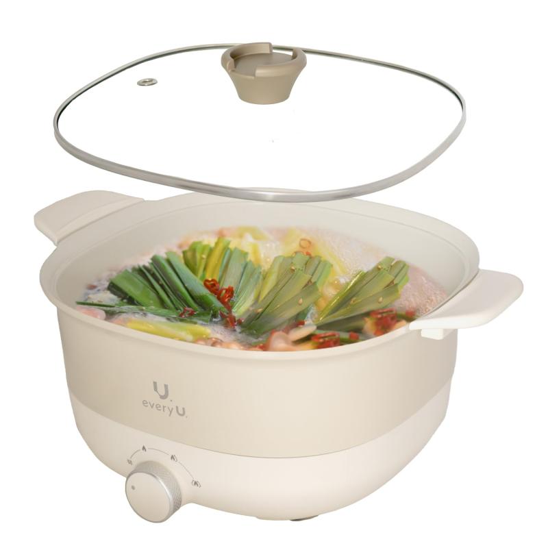 every U. 両手電気鍋 5L 温度調整3段階 波型プレート セラミックコーティング ガラス蓋付き 1人用 大人..