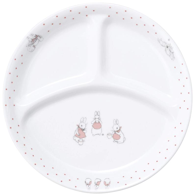 ピーターラビット TM 割れにくい 三つ仕切り皿 陶磁器 プレート 使いやすい 洗いやすい 食べやすい 持ちやすい 混ざらない 水切れが良い 乾きやすい 陶器 軽い 3つ仕切皿 大皿 こども食器 子
