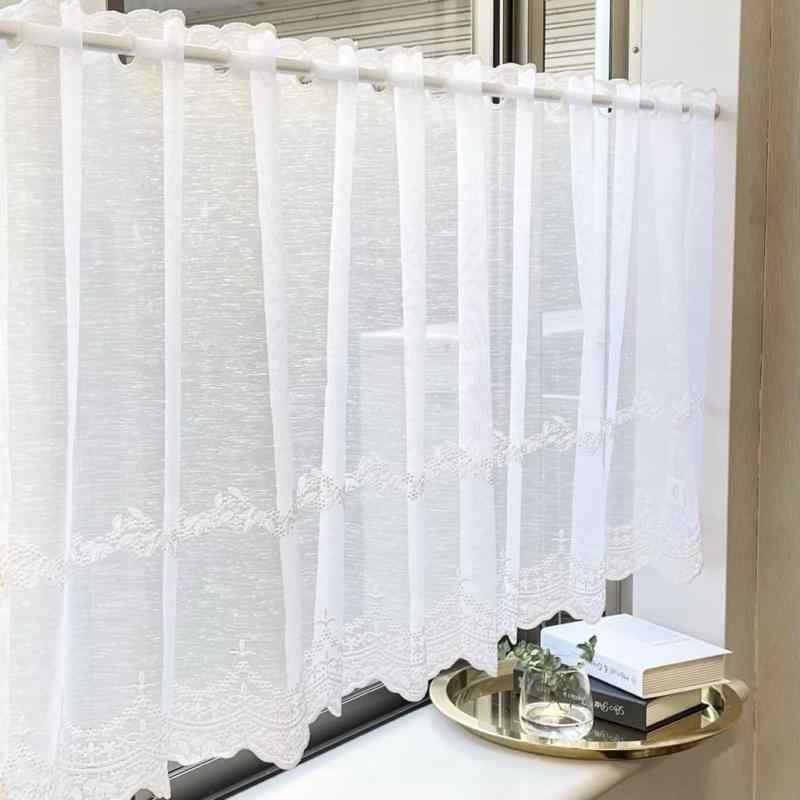 INTERIX 刺繍レース 小窓 日本縫製 カフェカーテン バーベナ ホワイト CF1