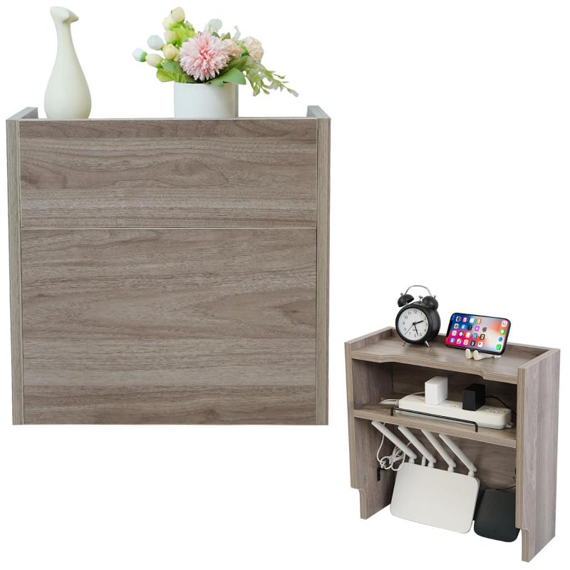 FORAOFUR ルーター収納ボックス 幅40cm 木製大容量3段 コンセント・配線隠しケーブルボックス コード整理 扉付き省スペース設計 リビング・オフィスに最適