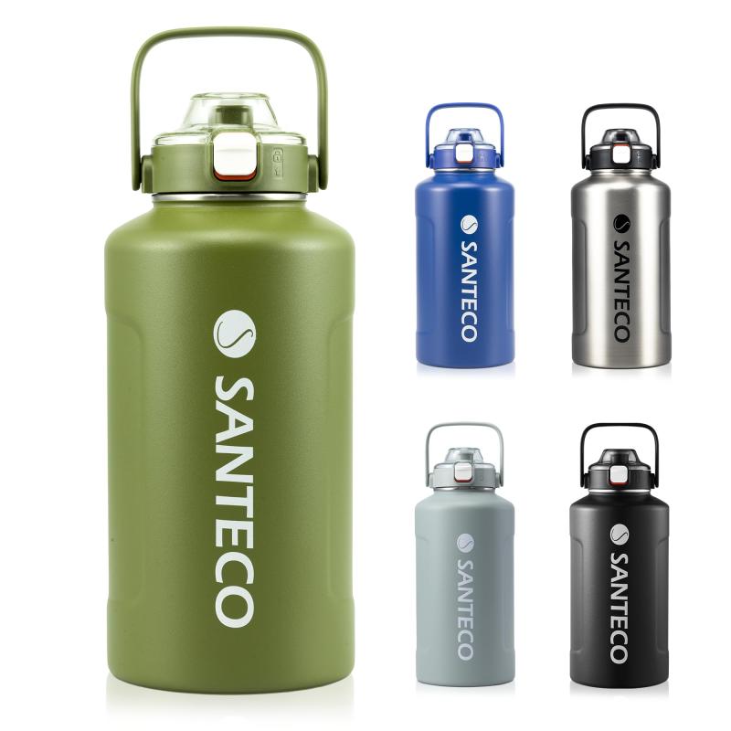 SANTECO 保温保冷 大容量 魔法瓶 1900ML ストロー付き 直飲み ステンレス 真空断熱 弾む水筒