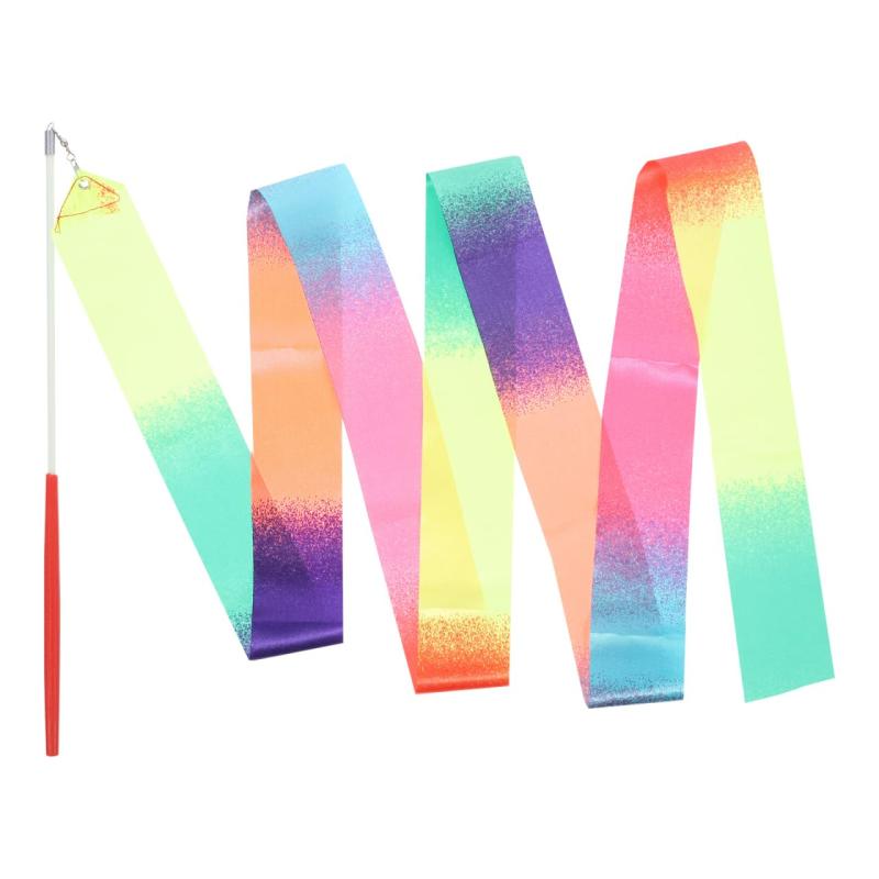 INOOMP 新体操リボン 虹 ダンスリボン 長さ2m 体操用具 スポーツ用具 競技用具 スティック付き 大人用 子供用 レインボー