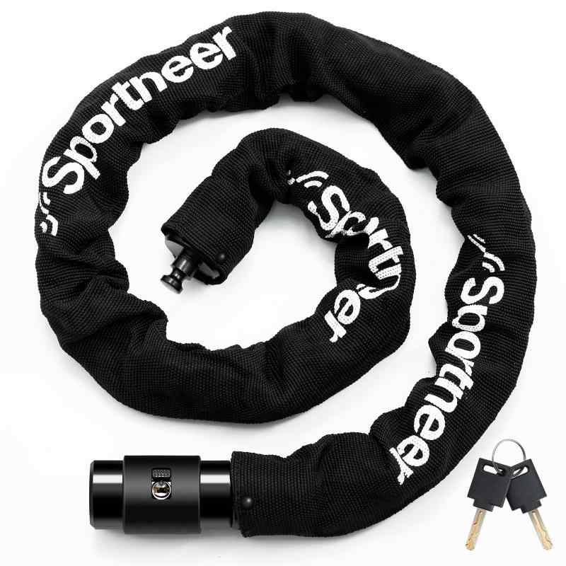 Sportneer 自転車 鍵 チェーンロック 極太 8mm 鍵タイプ 自転車ロック バイクロック 電動自動車ロック 防犯ケーブル 多用途ロック 100cm120cm 黒 盗難防止 鍵2本付き 日本語取扱説明書付き