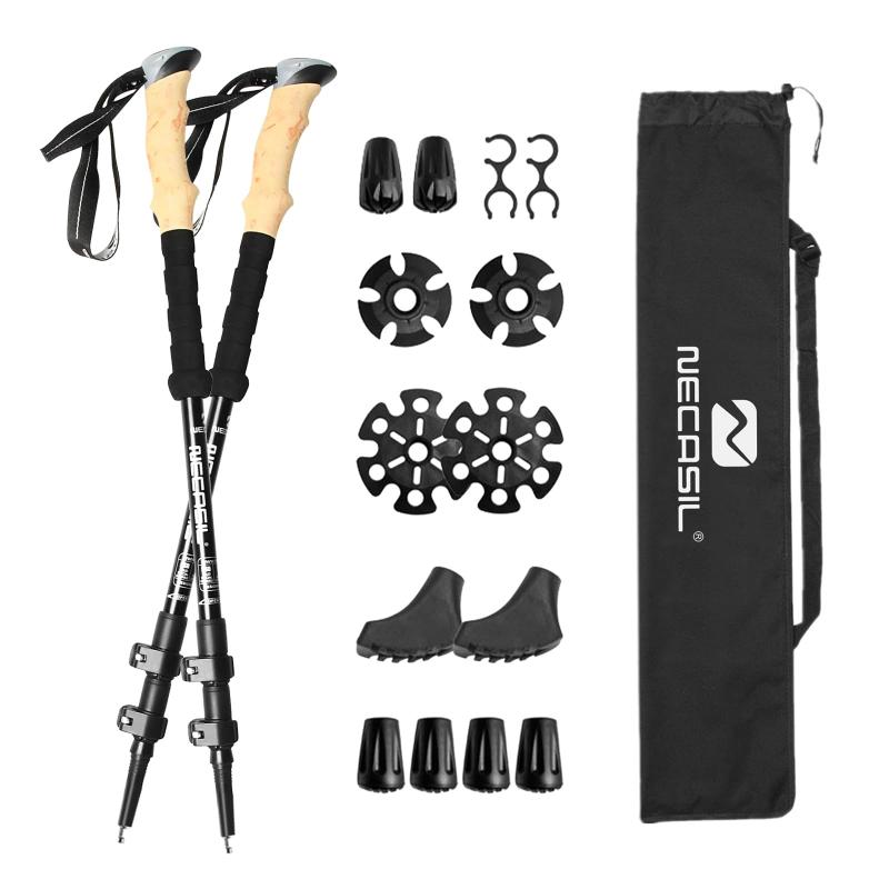 トレッキングポール カーボン 2本セット コルクグリップ 登山ストック 105-125cm調整可能 軽量 アルミ 登山杖 登山用ストック カーボンコンパクト ウォーキングポール 収納袋＆付属品付き 日