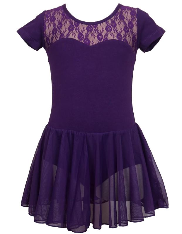 [michelle mica] 花柄 レース 切り替え 上品 バレエ レオタード 110 120 130 140 シフォン 綿 スカート付き 半袖 キッズ ジュニア 子供 子ども