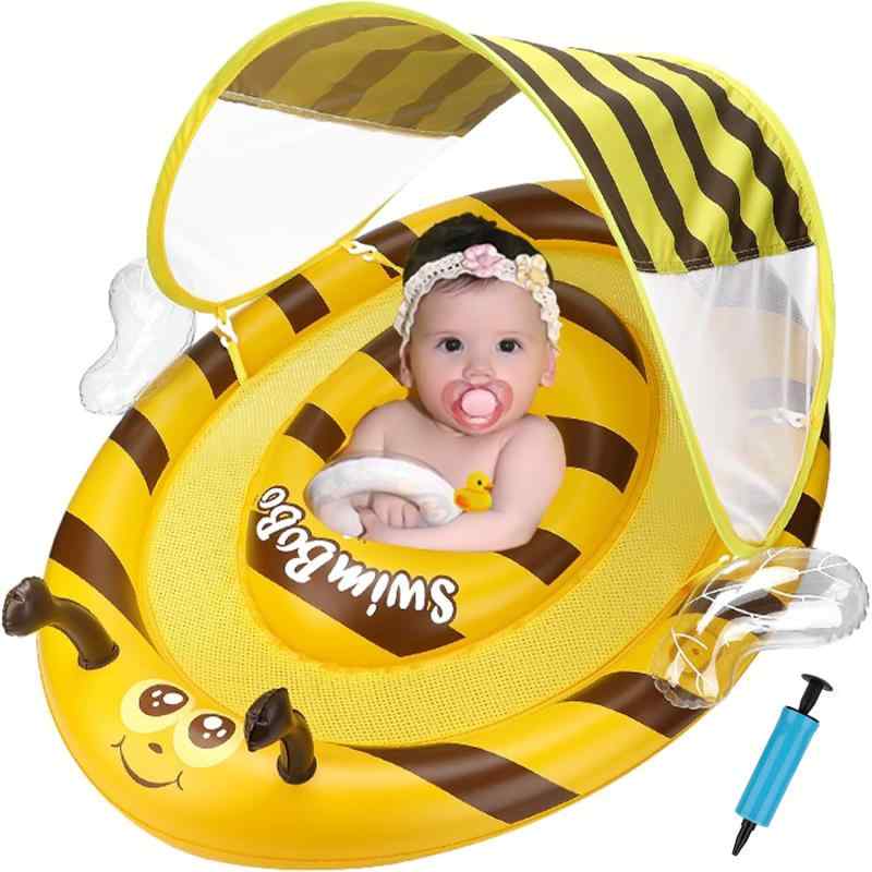 ベビー浮き輪 屋根付き ボート 赤ちゃん用 足入れ浮き輪 UVカット SPF50+ 日焼け止め 取り外し可能なサンシェード ベビーフロート 海水浴 ビーチ 夏グッズ 外遊び 旅行 夏休み アウトドア 暑