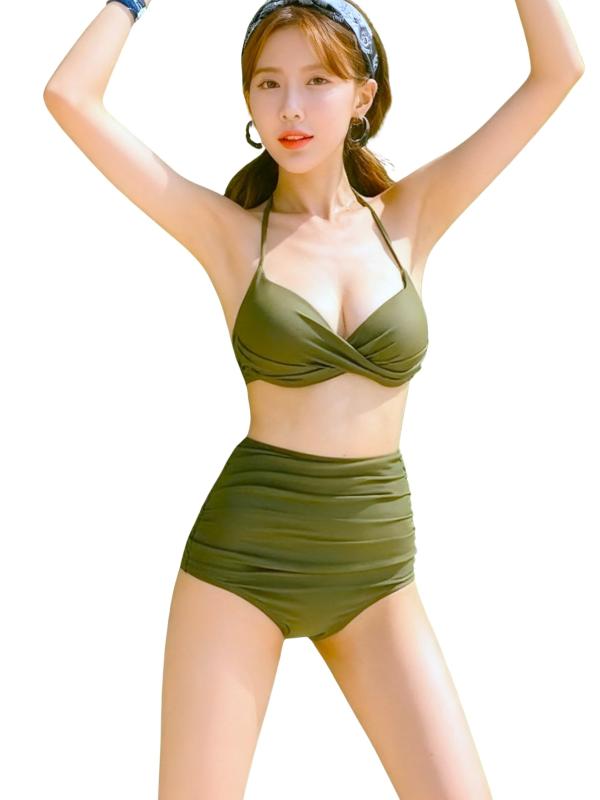 [ISLAYCAOLILA] DG9 サーシャ ビキニ セット 水着 ホルターネック ハイウエスト スイムドレス パッド入り ワイヤーあり レディース