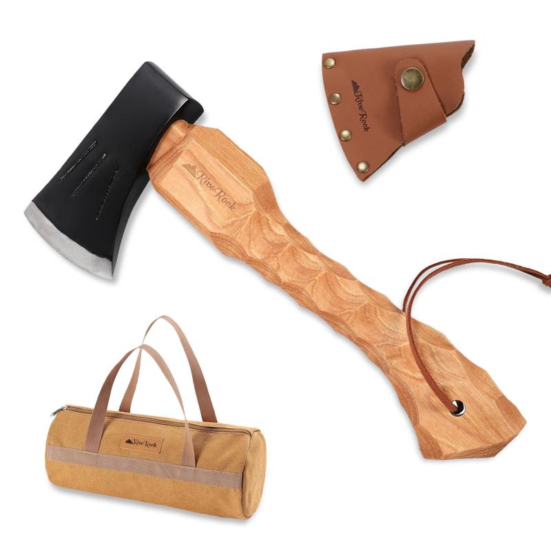 RiveRock(リバロック) ショートハチェット 薪割り手斧 レザーカバー付き キャンプ 名栗加工 帆布バック 研磨・刃付き 斧 アックス 砥石付き 収納バック