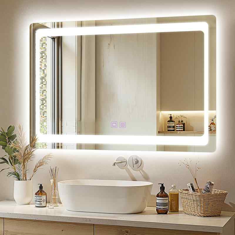 乐天商城 - Beautimira 浴室鏡 LED 壁掛け 防水 曇り止め 照明付き LEDミラー 化粧鏡 洗面所 洗面台 浴室 バスルーム ledライト付 3色調整可能 横掛け 角型 50x70cm