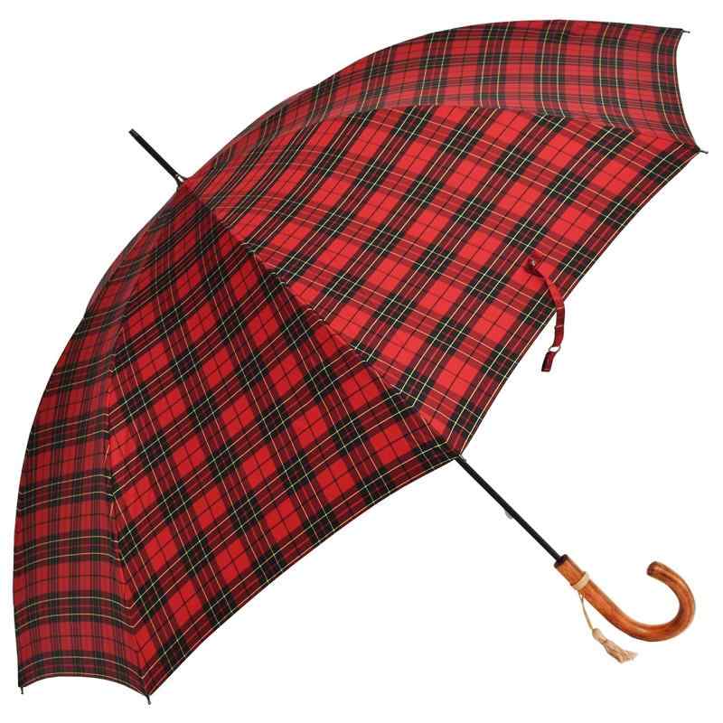乐天商城 - 傘 レディース 長傘 スリムシリーズ 65cm×8本骨タータンチェック (Red)