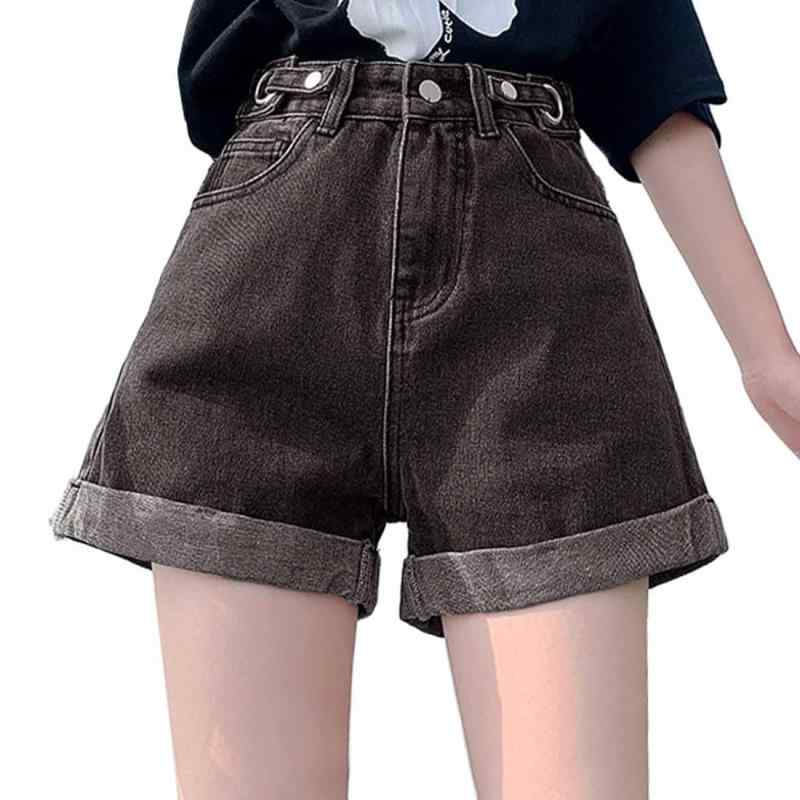 [アイカ] デニム ショートパンツ ショーパン キュロットパンツ 短パン ホットパンツ ショート丈 ハイウエスト ロールアップ ゆったり 可愛い Aライン 無地 レディース