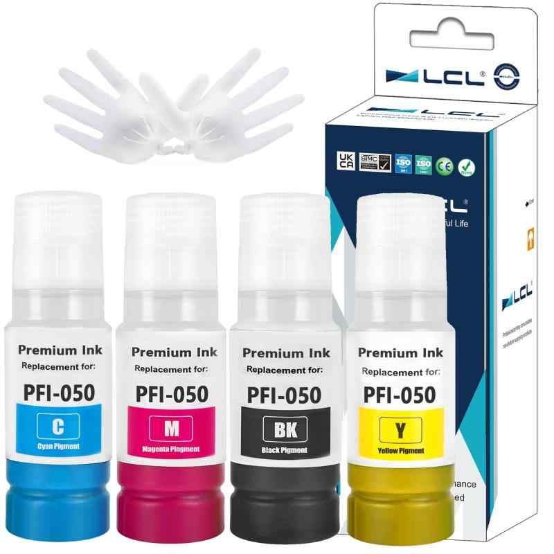 LCL Canon用 キャノン用 PFI-050 PFI-050BK /C/M/Y （4色セット ブラック シアン マゼンタ イエロー 顔料 70ML） 互換インクボトル 対応機種：Canon ImagePrograf TC-20 TC-20M