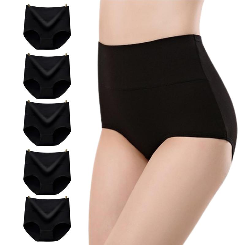 [&mellow] 温活ショーツ 5枚セット 綿ショーツ ハイウエスト レディース 深履き 深め 黒 パンツ 下着 冷え対策 インナー お腹すっぽり 綿混 大きいサイズ 快適 蒸れにくい コットンショーツ