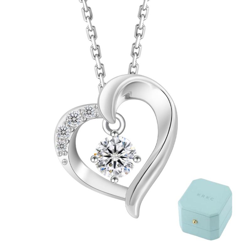 [KRKC] ネックレスレディース モアサナイト：プレゼント女性人気 ハート/馬蹄/ヘイロー/一粒ダイヤネックレス シルバー925 金属アレルギー対応 0.3/0.5/1.0/2.0ct 人工ダイヤモンド ホワイトゴー