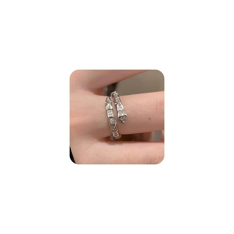 [VIROMY] リング 指輪 レディース ステンレス 金属アレルギー対応 蛇 へび スネーク ジルコニア シルバー オープンリング フリーサイズ おしゃれ ギフトBOX付き