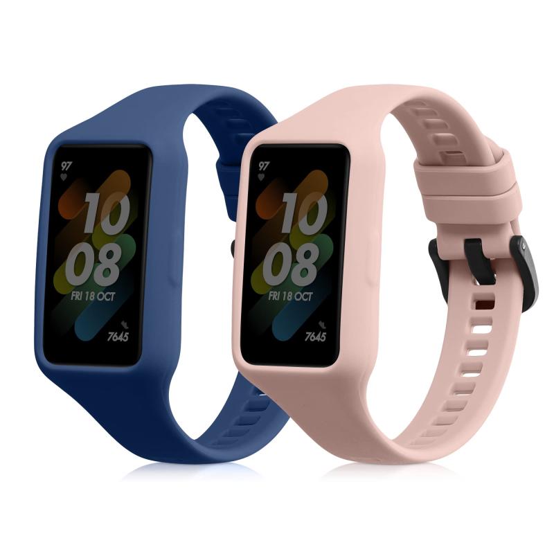 Rakuten - [kwmobile] 2x 交換バンド Huawei Band 7 / Band 6 / Honor Band 6対応 ベルト - シリコンバンド ソフト TPU 耐久性 黒色/グレー