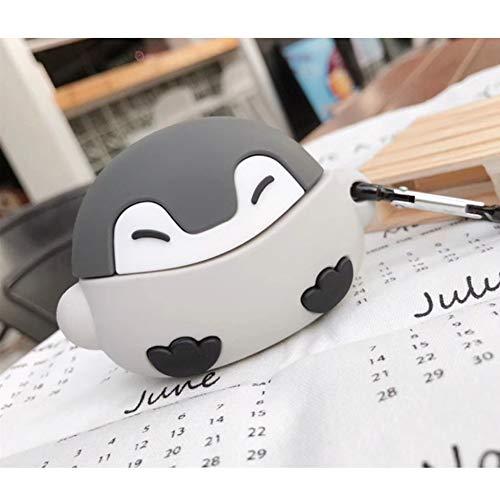 ONGHSD Airpods Pro用 グレーペンギンケース 耐衝撃シリコン保護ケース Airpod Proケース キーチェーン付き かわいい3Dカートゥーン動物保護スキン Airpods Proカバー 充電ケース保護