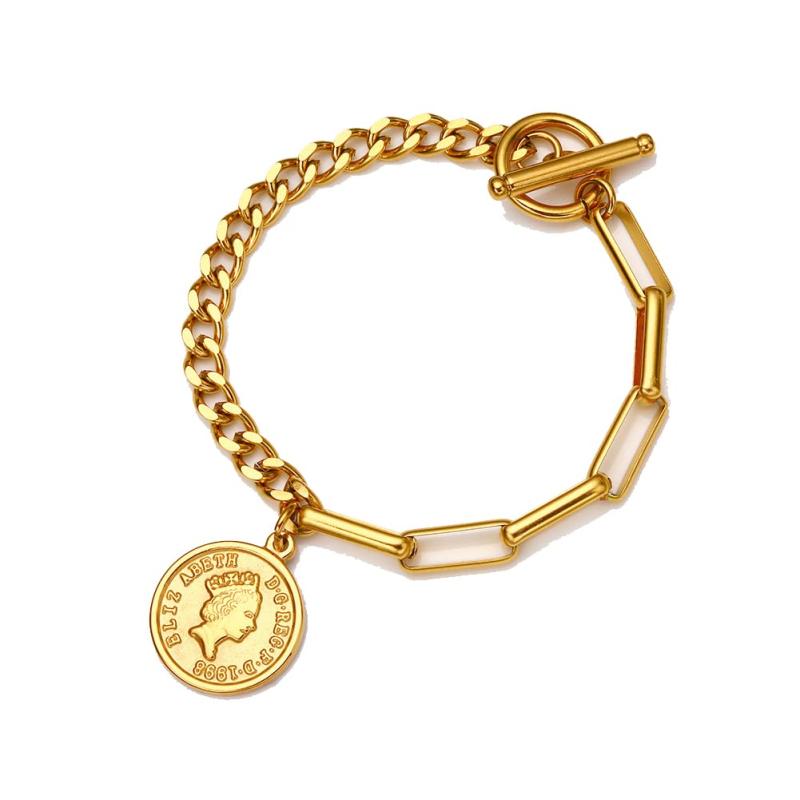 乐天商城 - ブレスレット レディース ピンクゴールド 18k 女王 エリザベス 十字架ブレスレット おしゃれ コインペンダント 誕生日 パーティー プレゼント アクセサリー (ピンクゴールド)