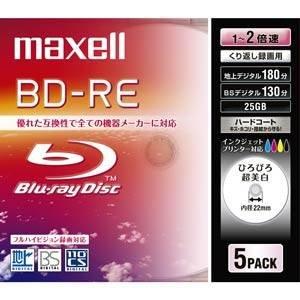 maxell 録画用 BD-RE 130分 2倍速対応 インクジェットプリンタ対応ホワイト(ワイド印刷)5枚 5mmケース入BE25VWPA.5S入数：5著作権保護：CPS規格：Blu-rayDisc-RE / 容量(GB)：25種類：AV用 / 記録面：片面1層 / 2倍速盤面印刷：可 / 印刷面：ワイド