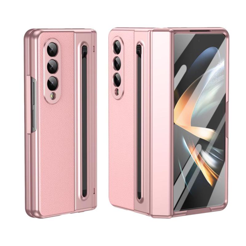 Rakuten - Galaxy Z Fold 4 用 ケース レザーテクスチャギャラクシー Z フォールド5ケース ストラップホール ヒンジ保 保護カバー Sペン内蔵収納 メッキ 薄型 軽量